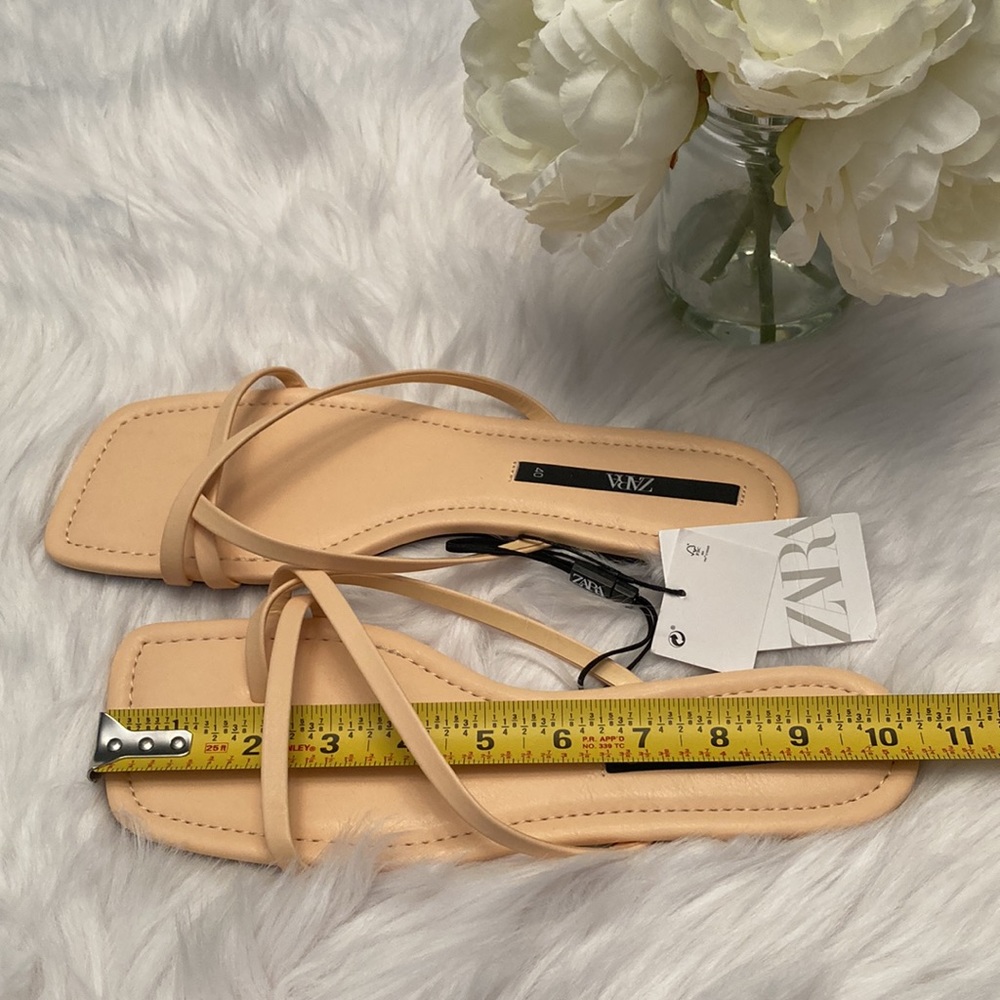 Zara New Flat Squared Toe Yellow Nude Sandals, size 9, nwt - Picture 6 of 6